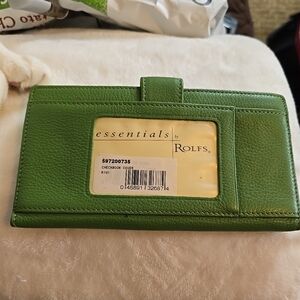 Vintage ROLFS Green "Kiwi"Leather Womens Wallet Checkbook Organizer Snap Closure